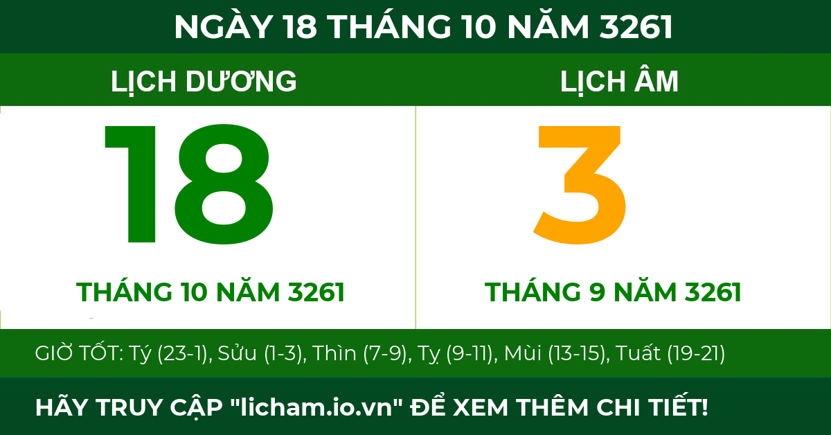 lịch âm ngày 18 tháng 10 năm 3261