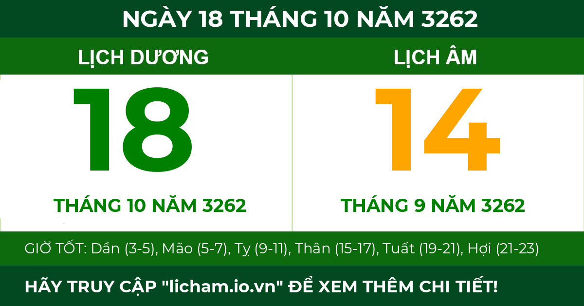 lịch âm ngày 18 tháng 10 năm 3262