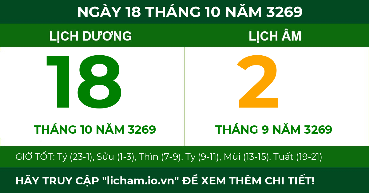 lịch âm ngày 18 tháng 10 năm 3269