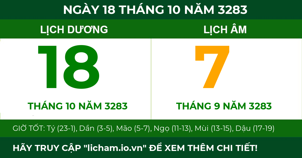 lịch âm ngày 18 tháng 10 năm 3283