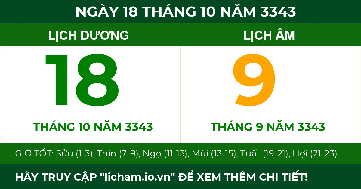 lịch âm ngày 18 tháng 10 năm 3343