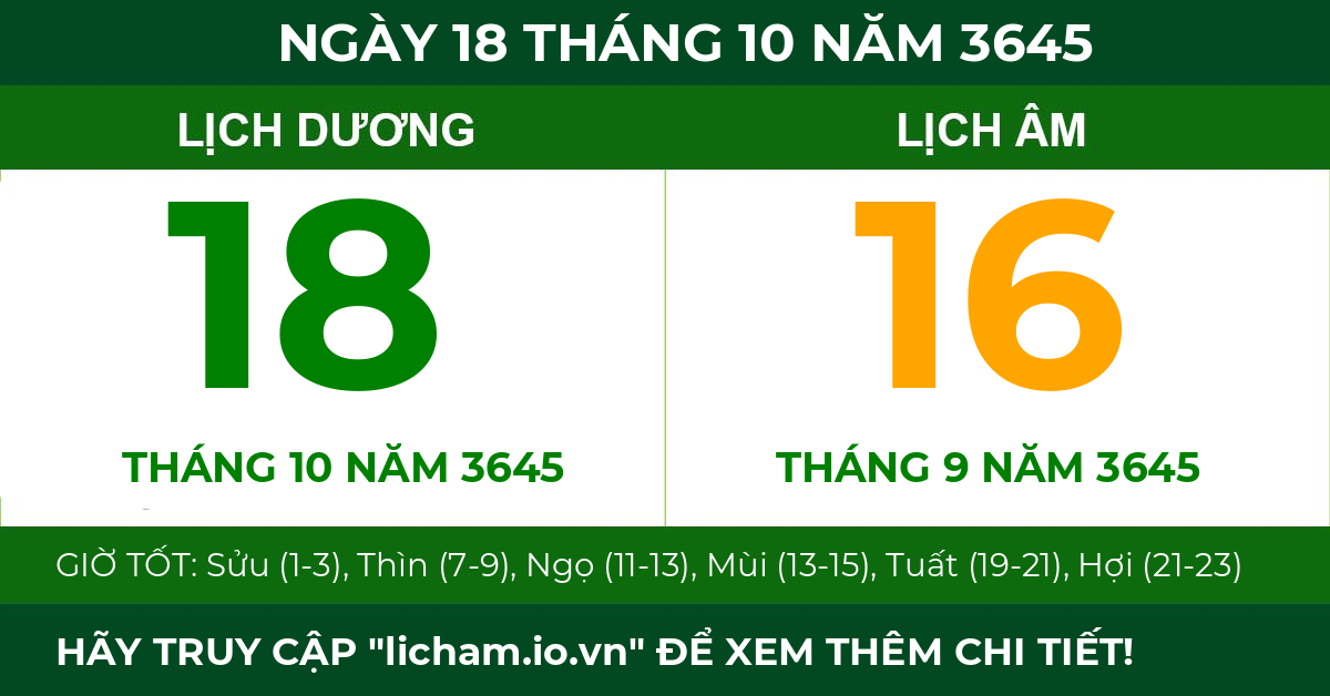 lịch âm ngày 18 tháng 10 năm 3645