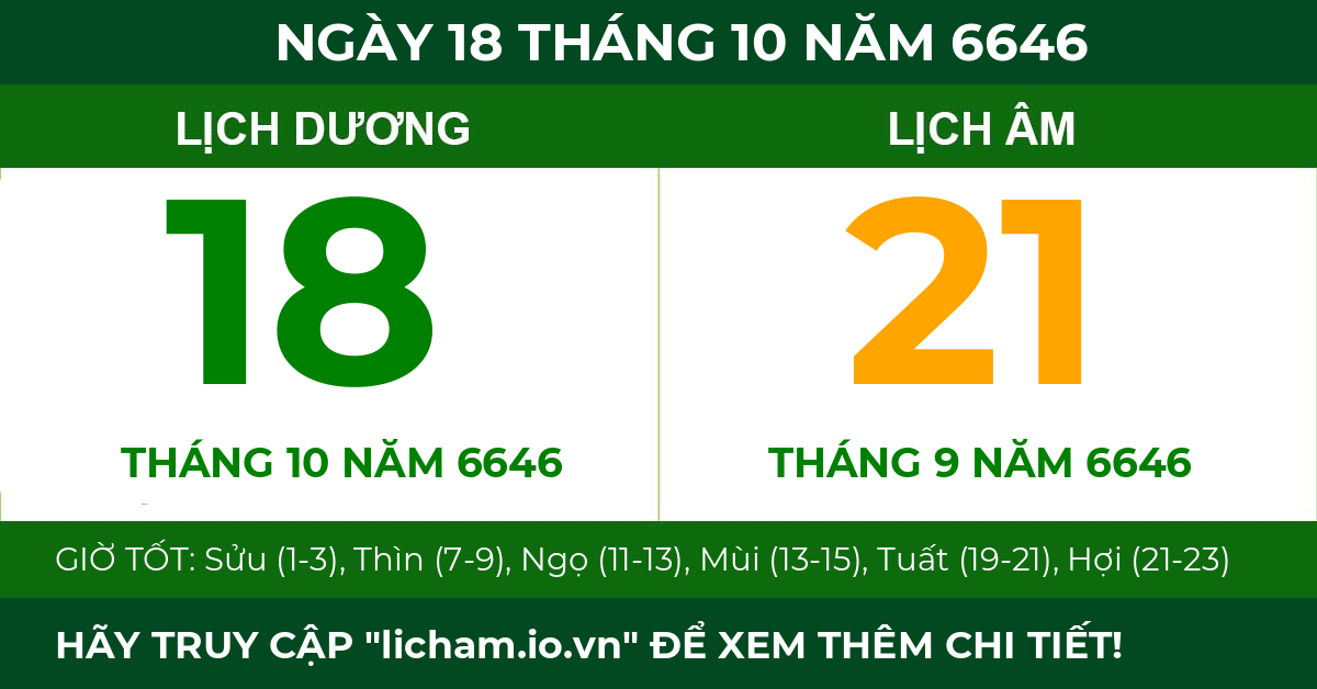 lịch âm ngày 18 tháng 10 năm 6646