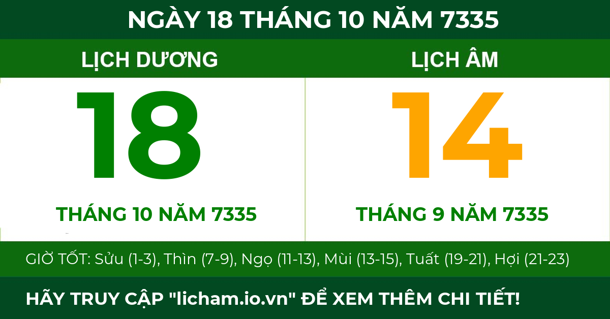 lịch âm ngày 18 tháng 10 năm 7335