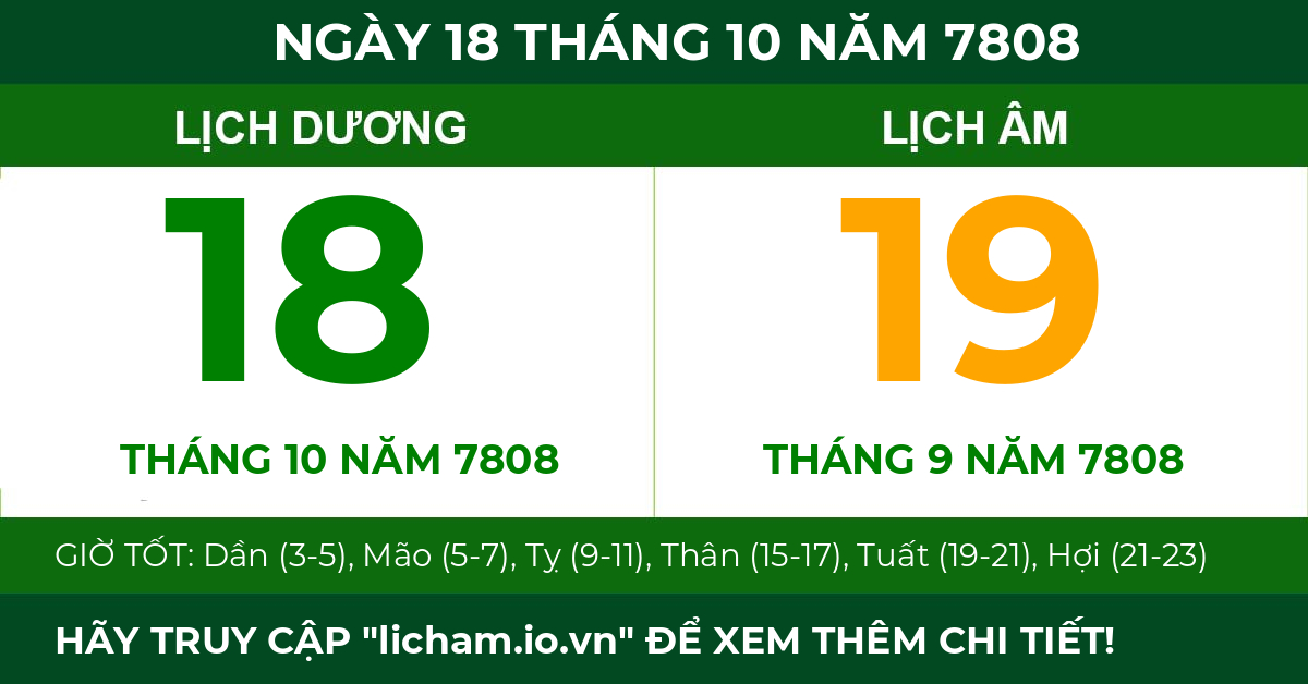 lịch âm ngày 18 tháng 10 năm 7808