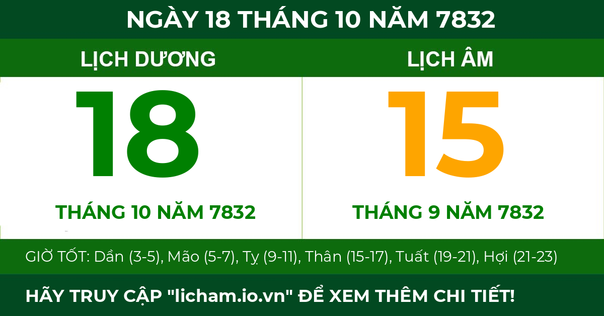lịch âm ngày 18 tháng 10 năm 7832