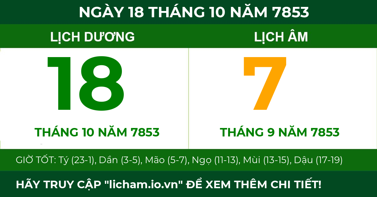 lịch âm ngày 18 tháng 10 năm 7853