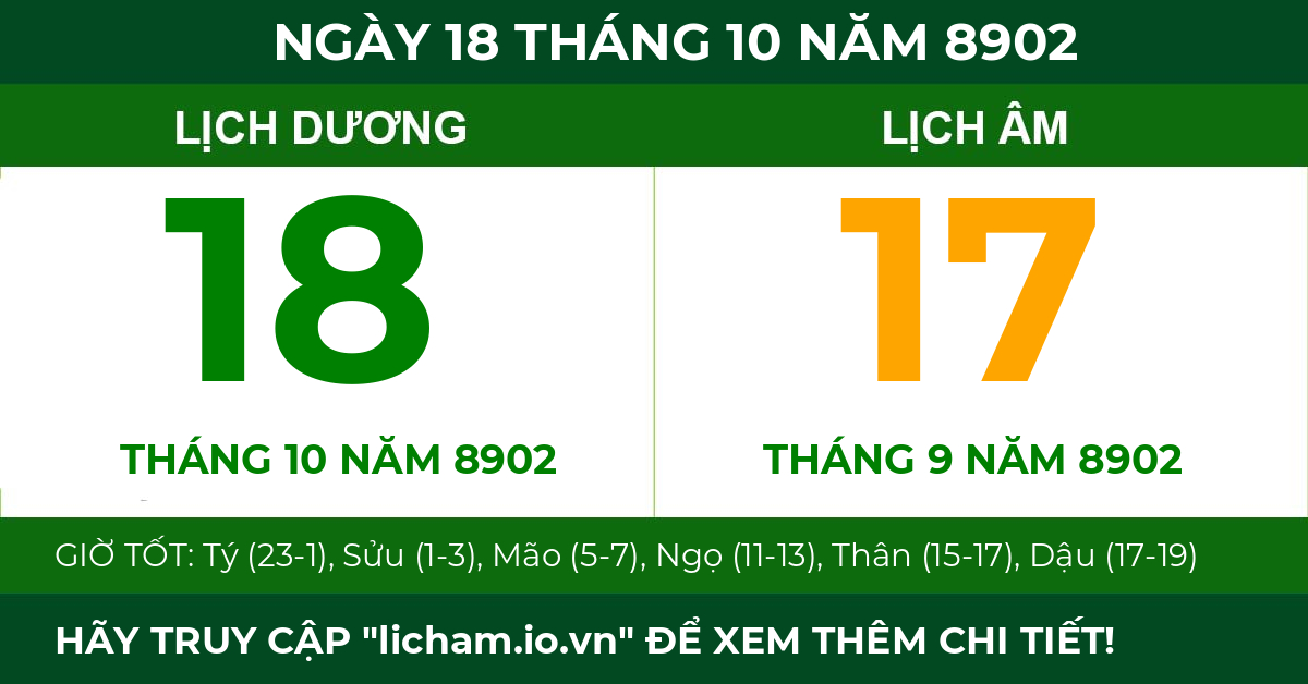 lịch âm ngày 18 tháng 10 năm 8902