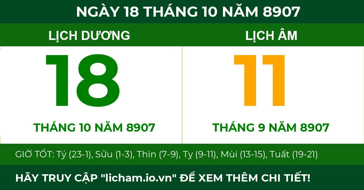 lịch âm ngày 18 tháng 10 năm 8907
