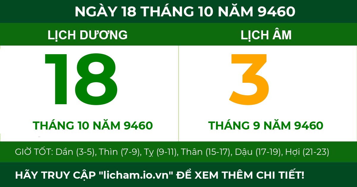 lịch âm ngày 18 tháng 10 năm 9460