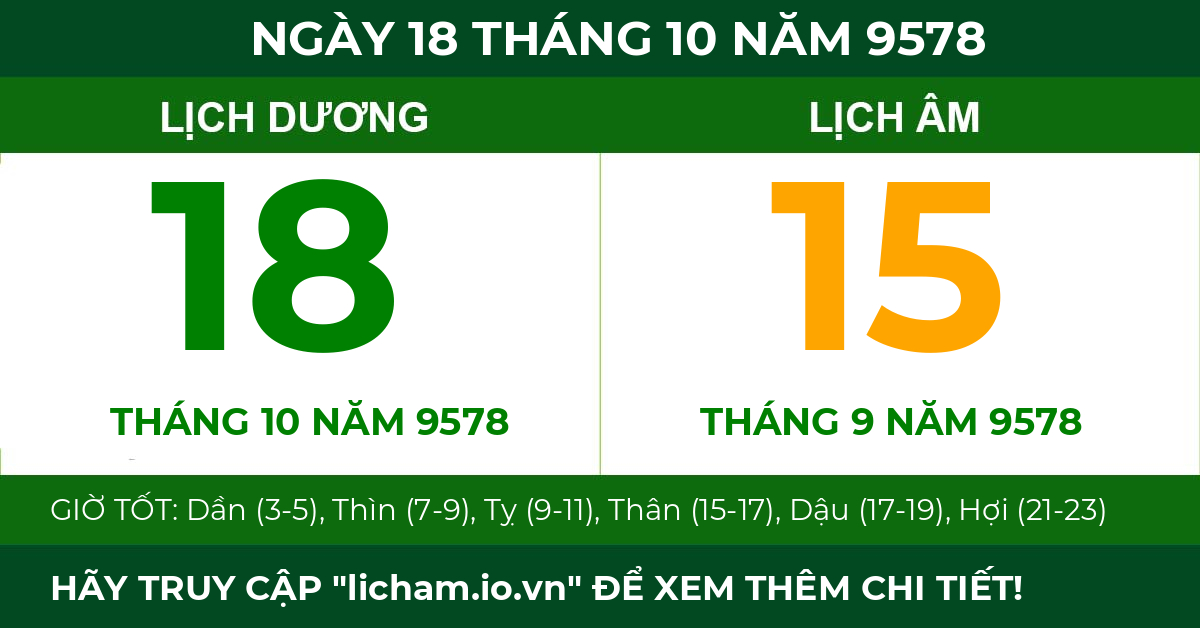 lịch âm ngày 18 tháng 10 năm 9578