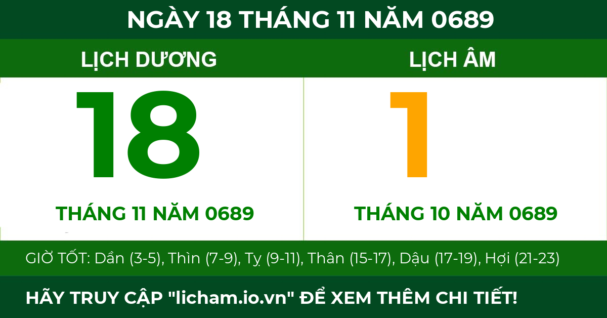 lịch âm ngày 18 tháng 11 năm 0689