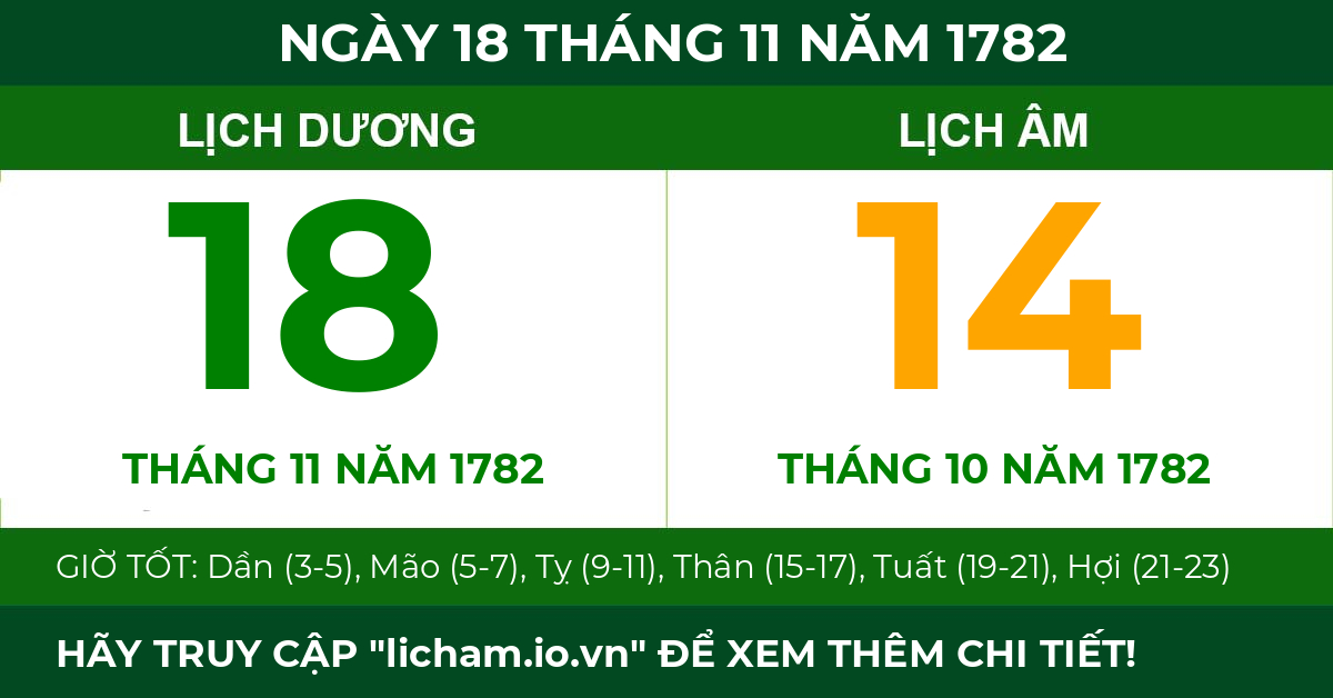 lịch âm ngày 18 tháng 11 năm 1782