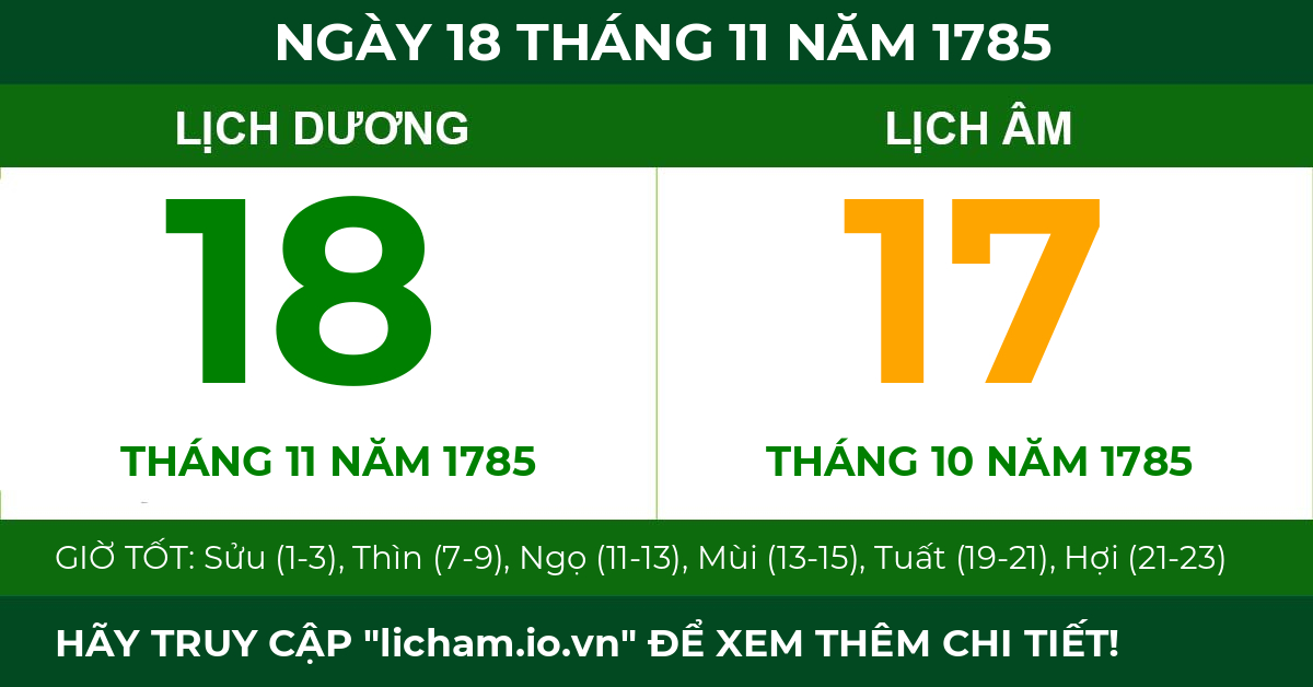 lịch âm ngày 18 tháng 11 năm 1785