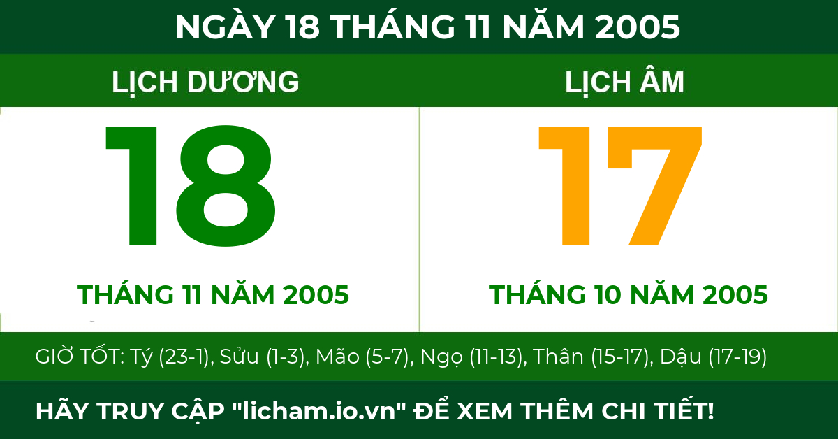 lịch âm ngày 18 tháng 11 năm 2005