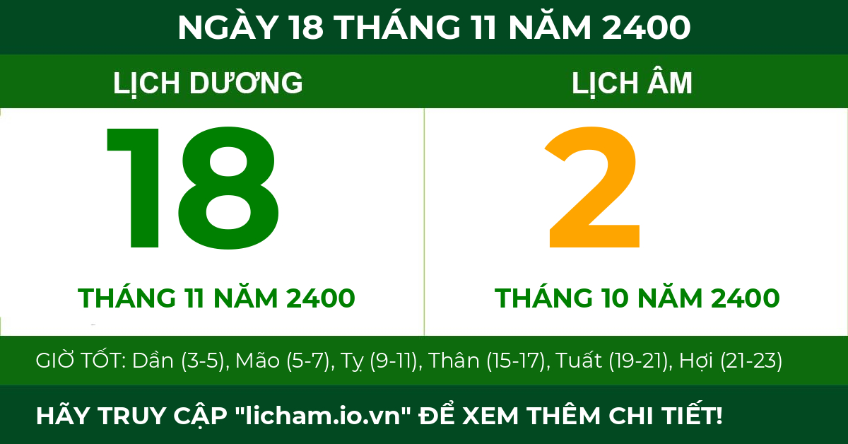 lịch âm ngày 18 tháng 11 năm 2400
