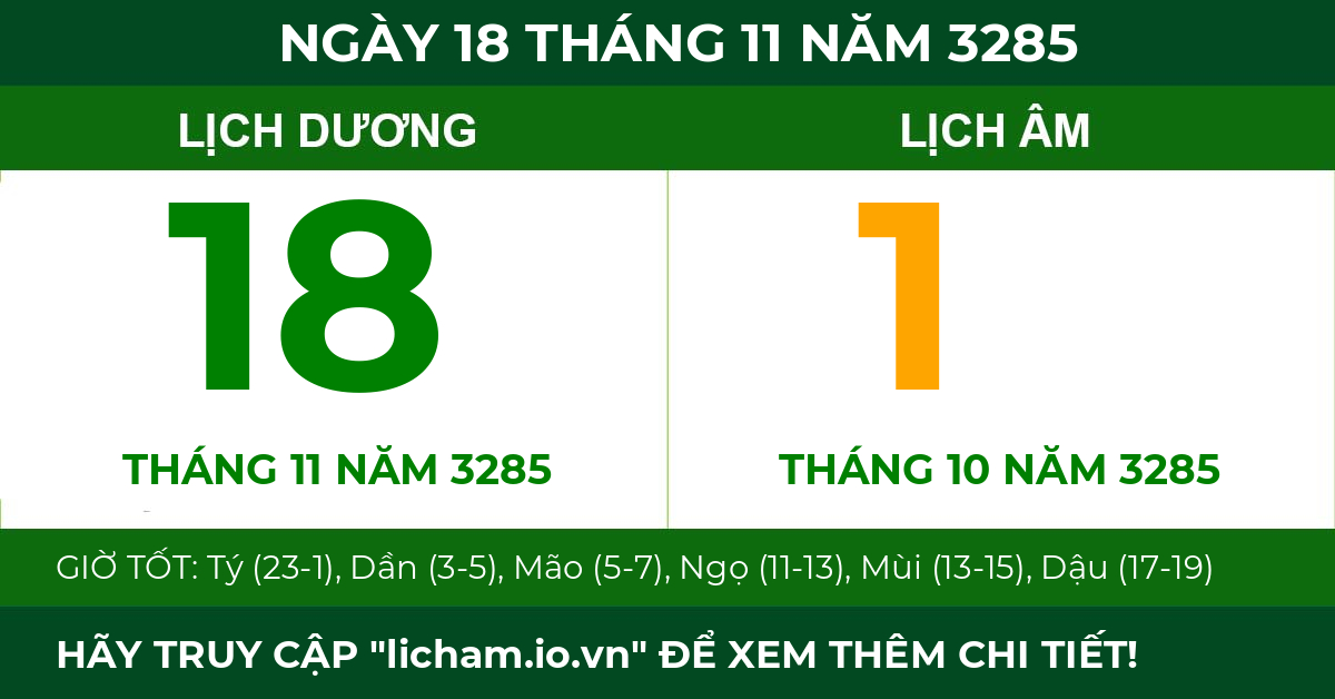 lịch âm ngày 18 tháng 11 năm 3285