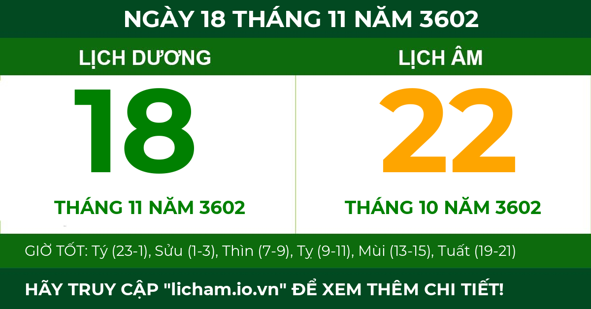 lịch âm ngày 18 tháng 11 năm 3602