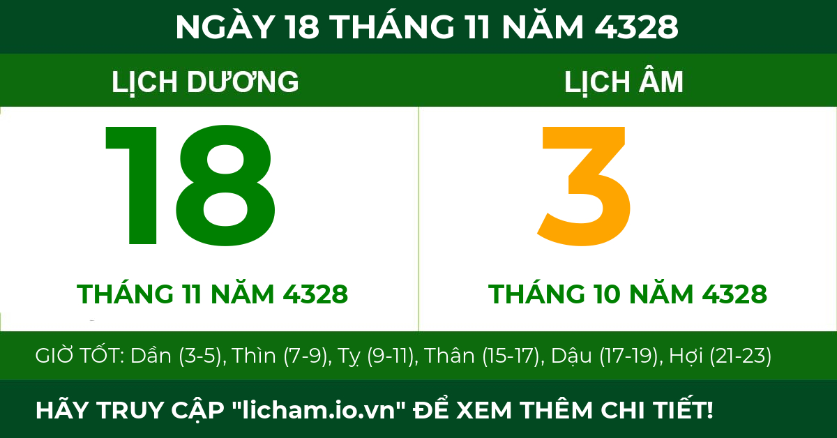 lịch âm ngày 18 tháng 11 năm 4328