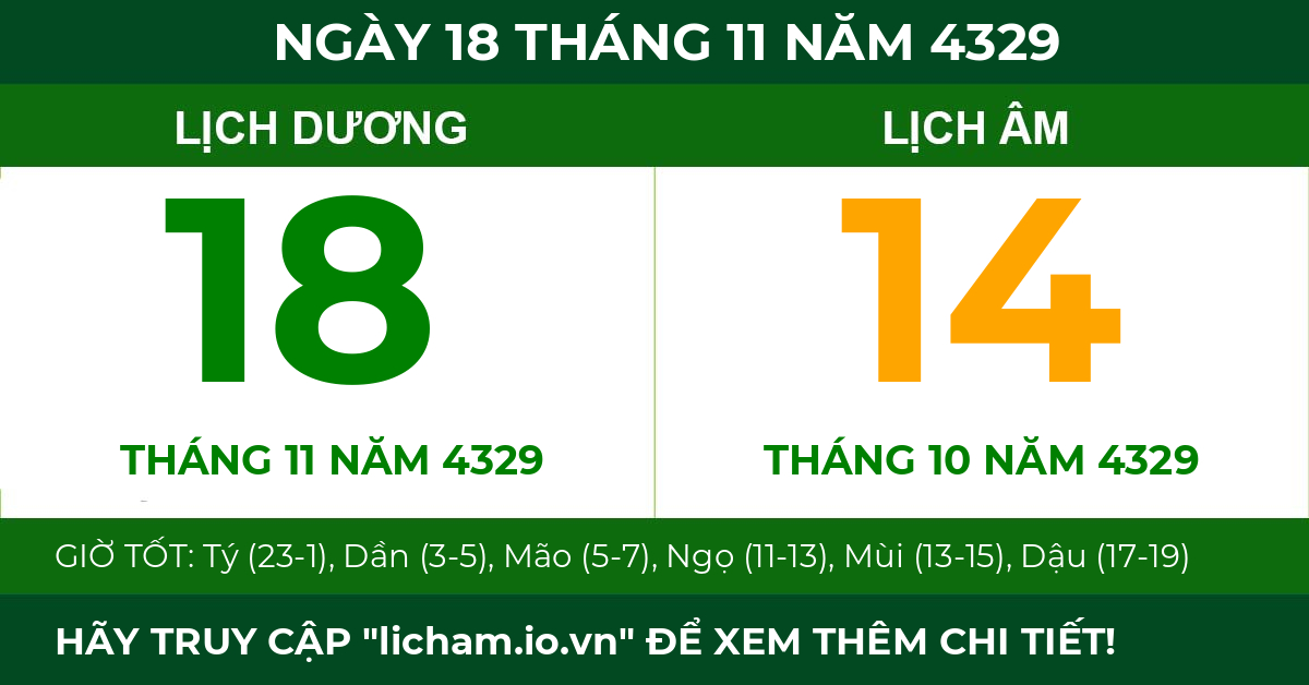 lịch âm ngày 18 tháng 11 năm 4329