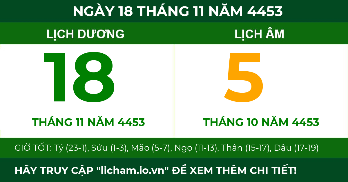 lịch âm ngày 18 tháng 11 năm 4453