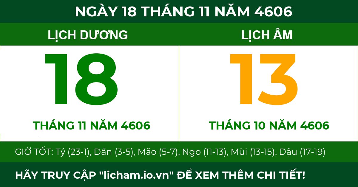 lịch âm ngày 18 tháng 11 năm 4606