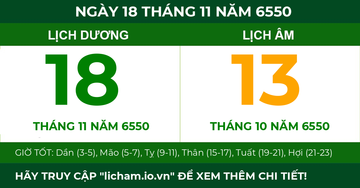 lịch âm ngày 18 tháng 11 năm 6550