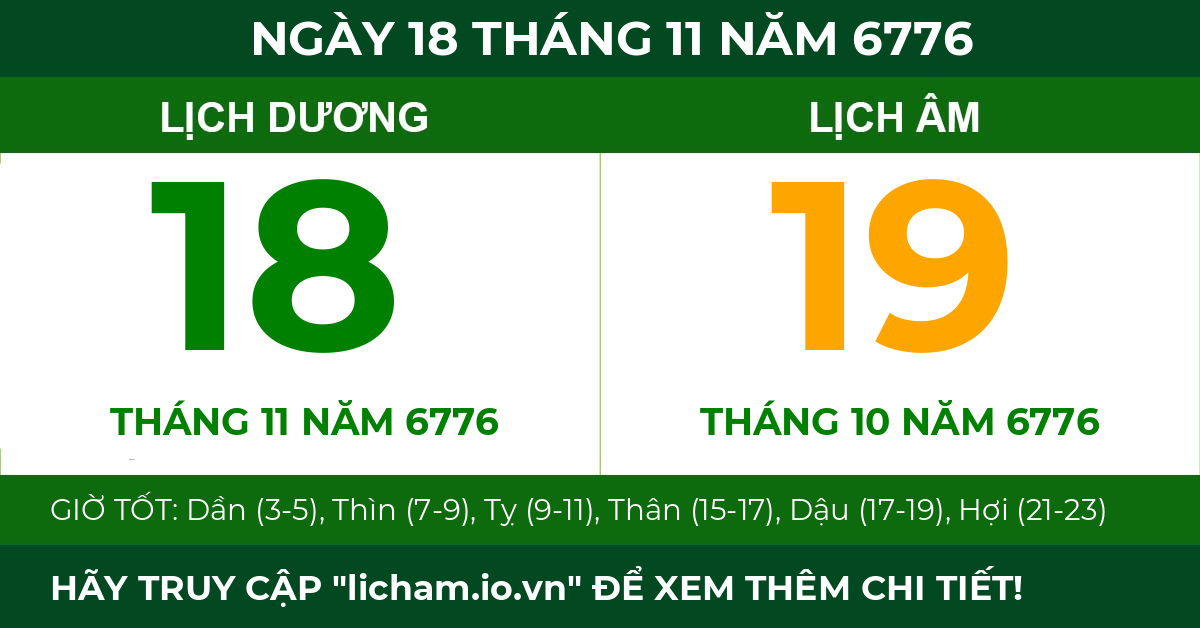 lịch âm ngày 18 tháng 11 năm 6776