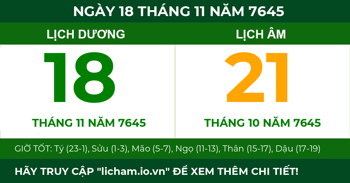 lịch âm ngày 18 tháng 11 năm 7645