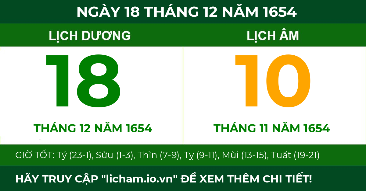 lịch âm ngày 18 tháng 12 năm 1654