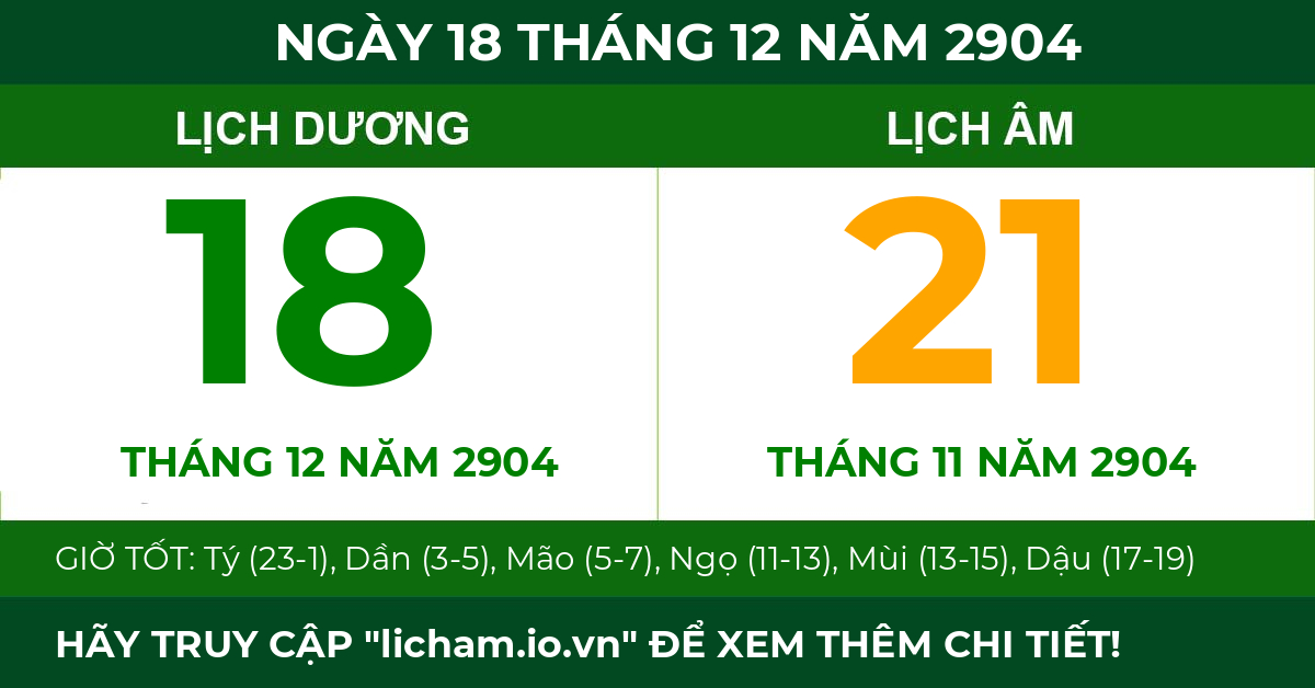 lịch âm ngày 18 tháng 12 năm 2904