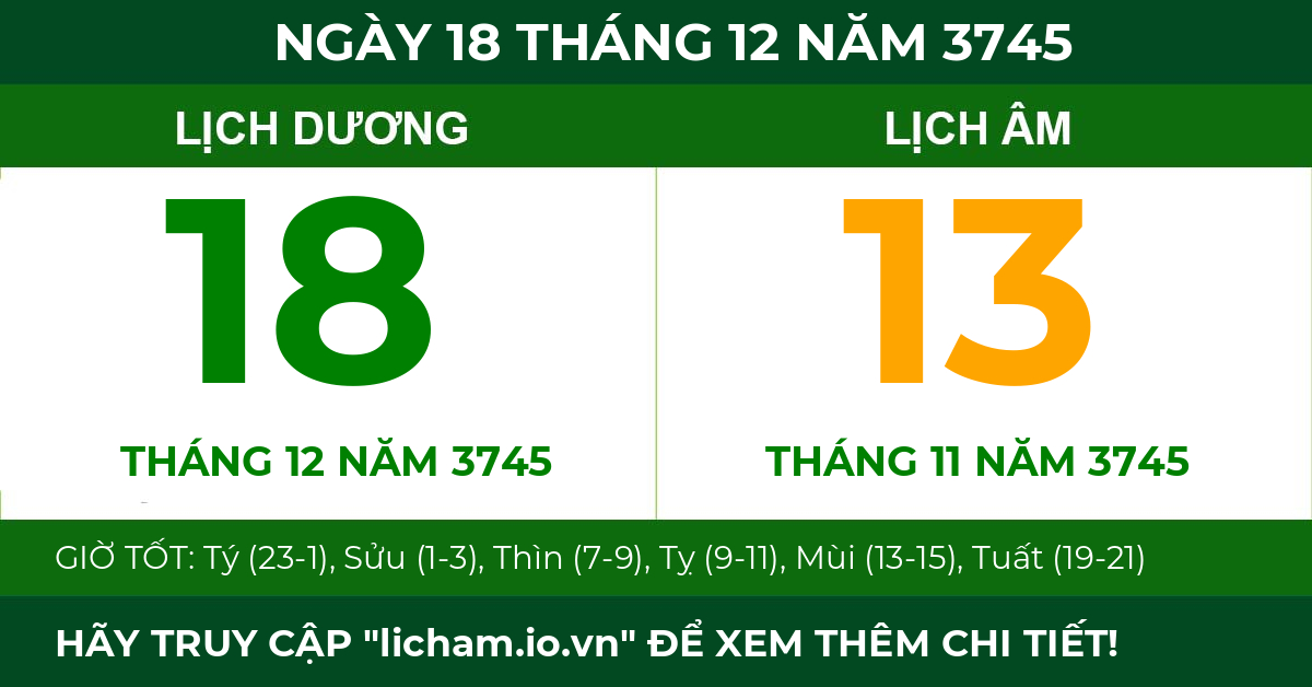 lịch âm ngày 18 tháng 12 năm 3745