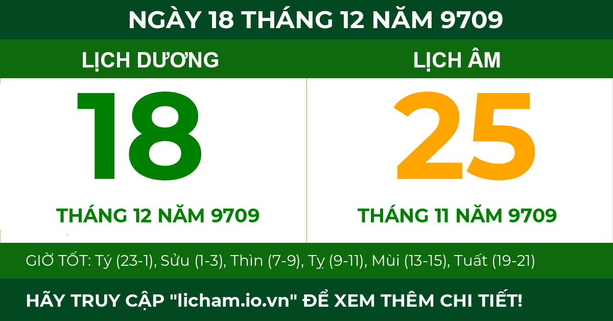 lịch âm ngày 18 tháng 12 năm 9709