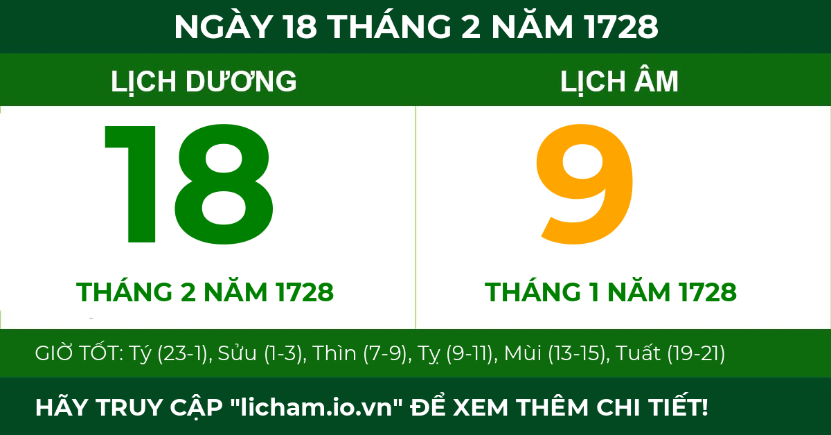 lịch âm ngày 18 tháng 2 năm 1728