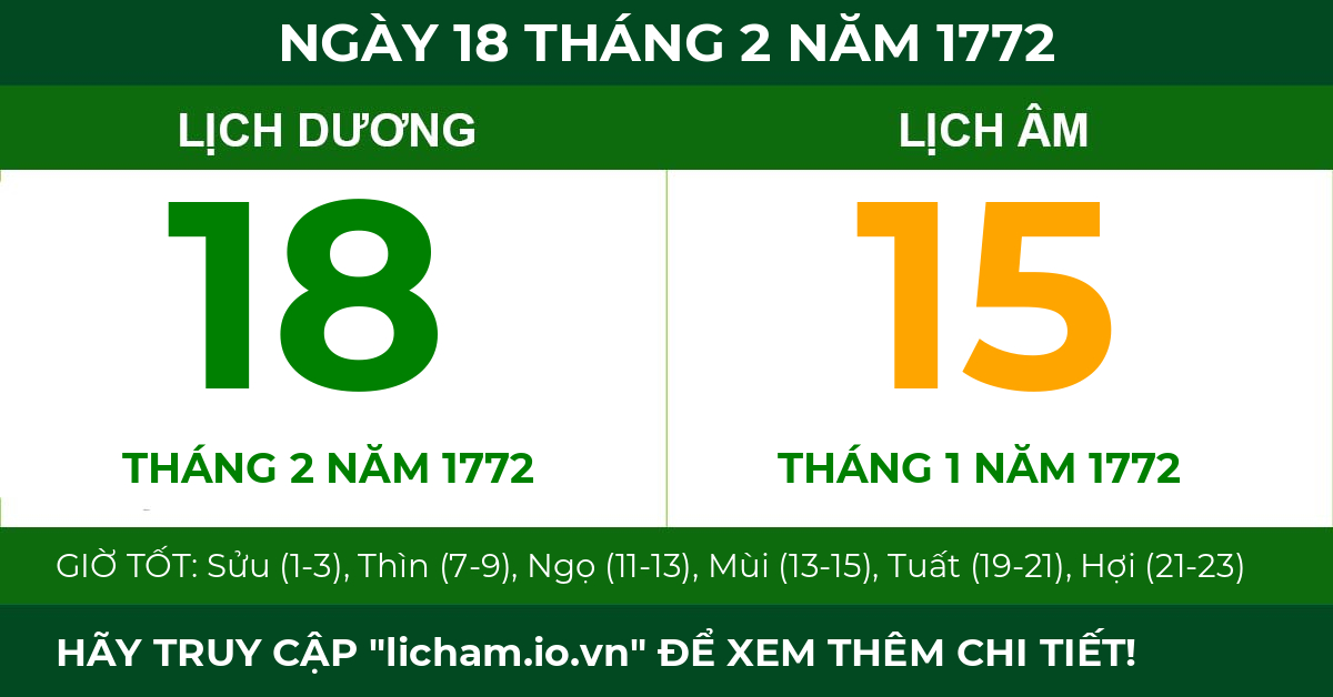 lịch âm ngày 18 tháng 2 năm 1772