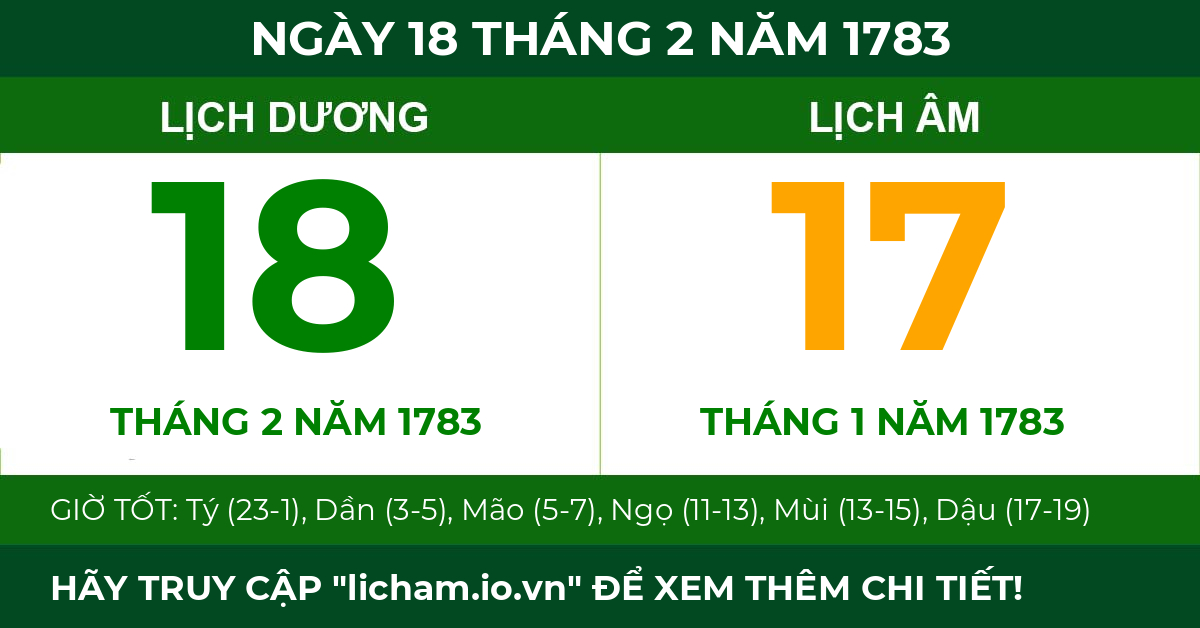 lịch âm ngày 18 tháng 2 năm 1783