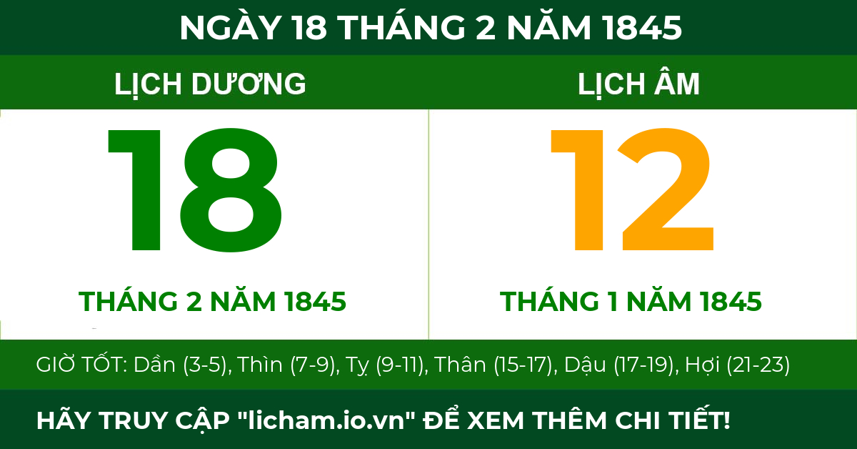 lịch âm ngày 18 tháng 2 năm 1845