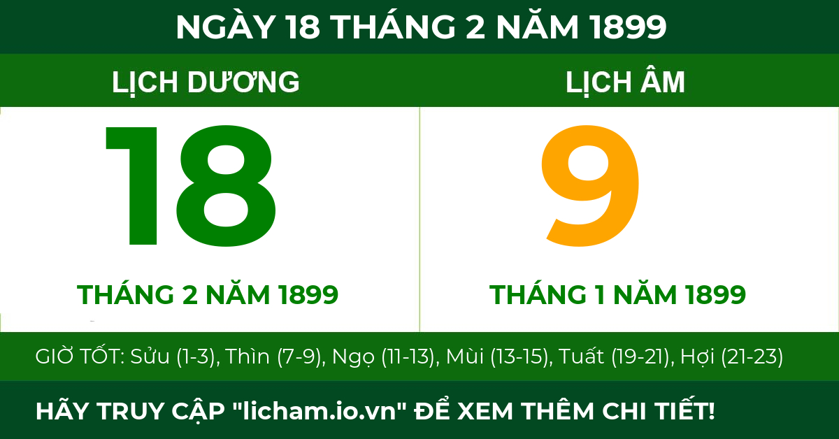 lịch âm ngày 18 tháng 2 năm 1899
