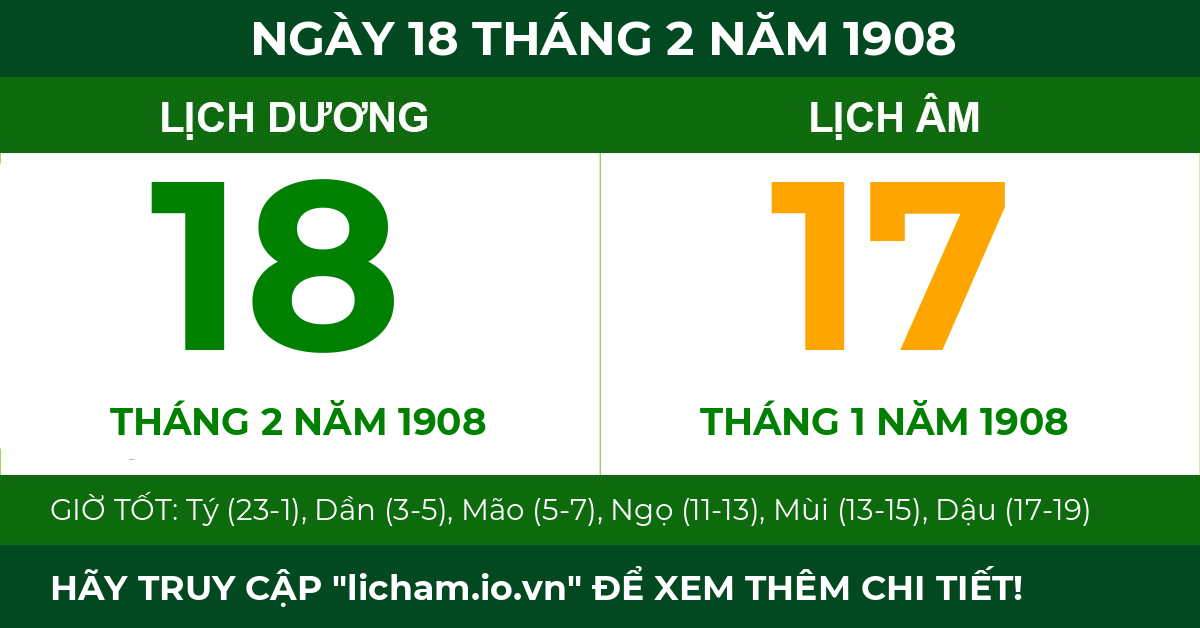 lịch âm ngày 18 tháng 2 năm 1908