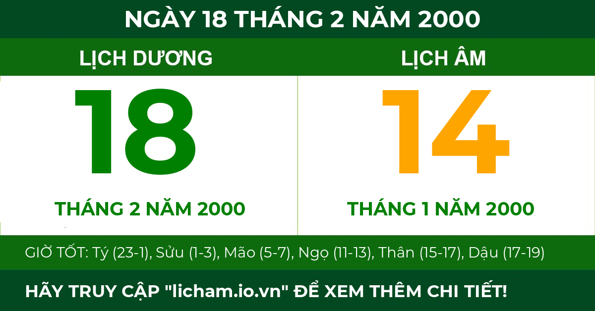 lịch âm ngày 18 tháng 2 năm 2000