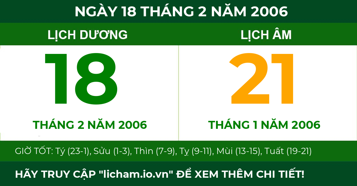 lịch âm ngày 18 tháng 2 năm 2006