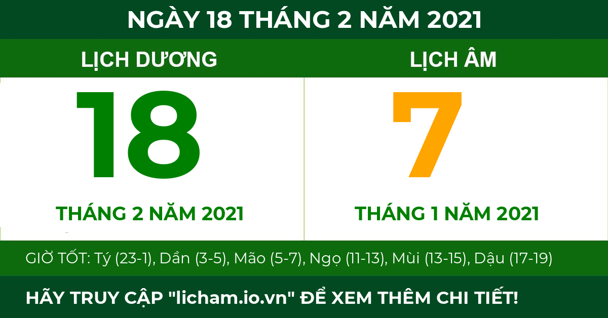 lịch âm ngày 18 tháng 2 năm 2021