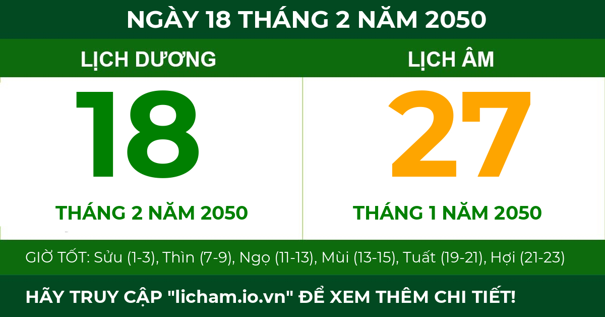 lịch âm ngày 18 tháng 2 năm 2050