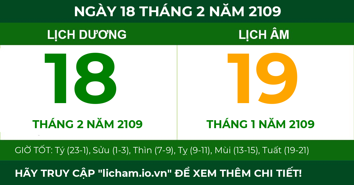 lịch âm ngày 18 tháng 2 năm 2109
