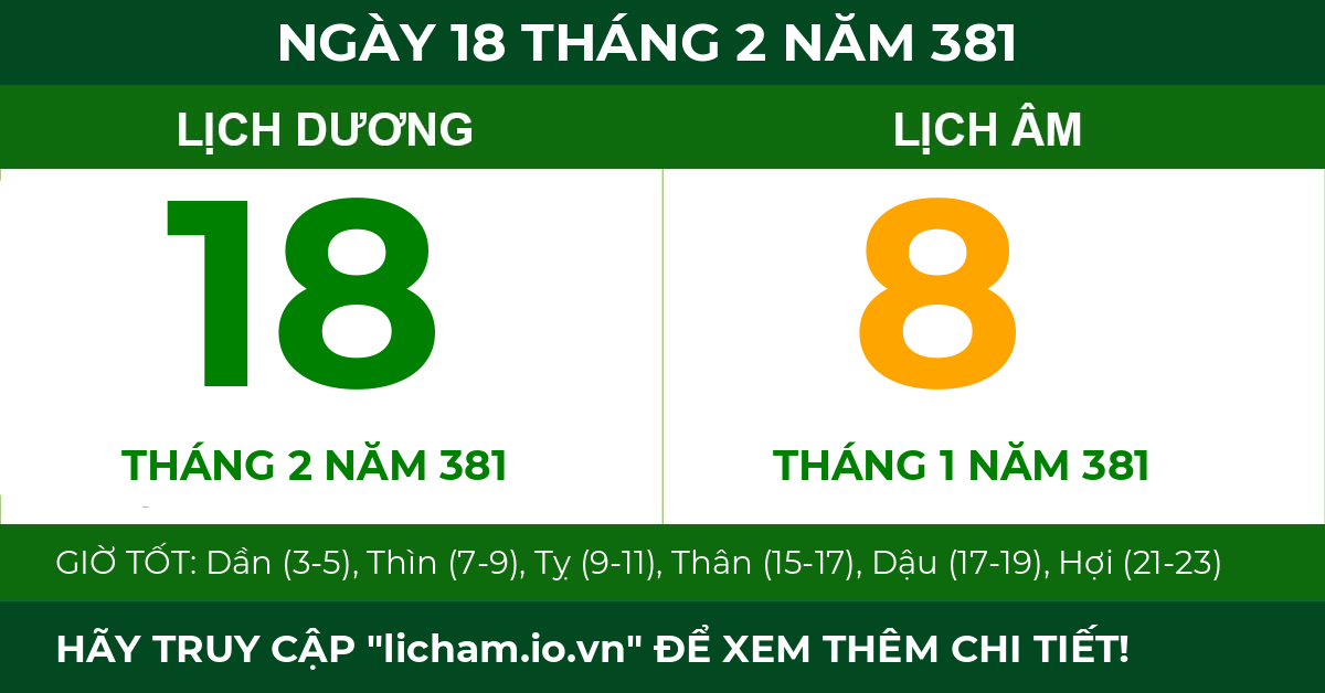 lịch âm ngày 18 tháng 2 năm 381