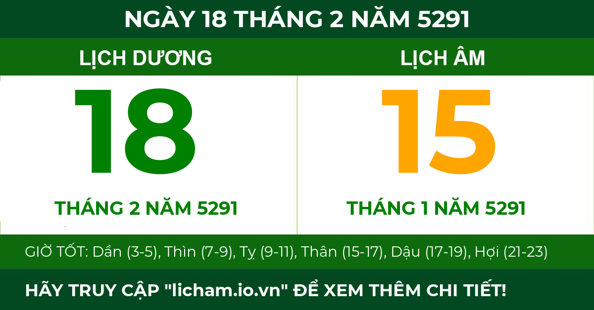 lịch âm ngày 18 tháng 2 năm 5291