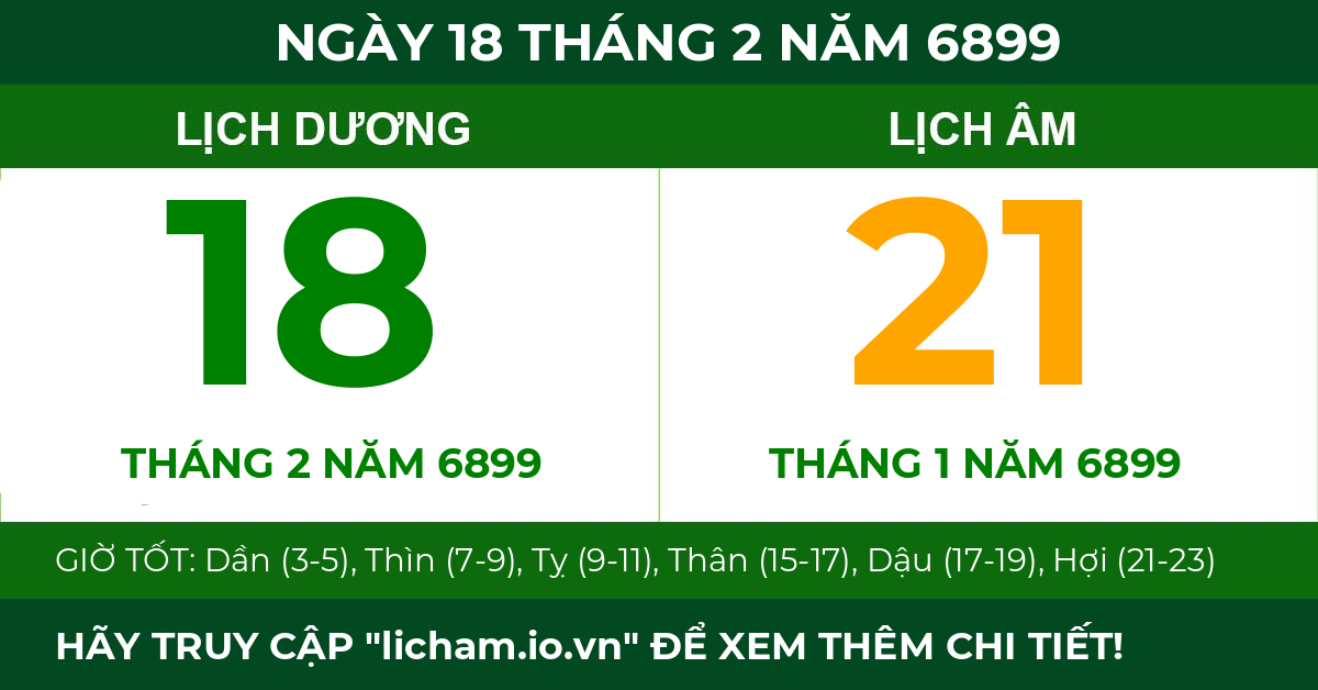 lịch âm ngày 18 tháng 2 năm 6899