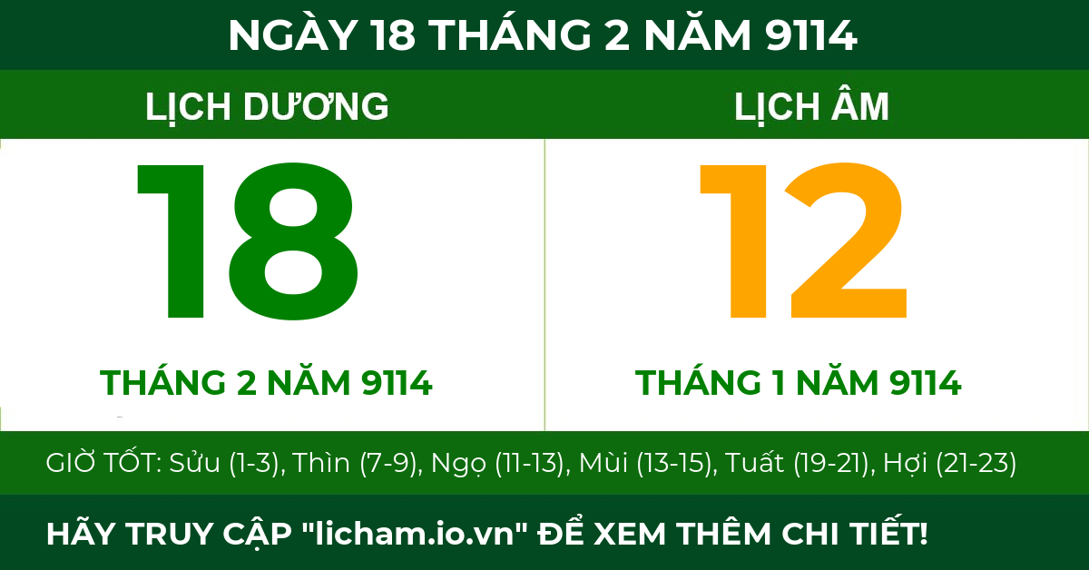 lịch âm ngày 18 tháng 2 năm 9114