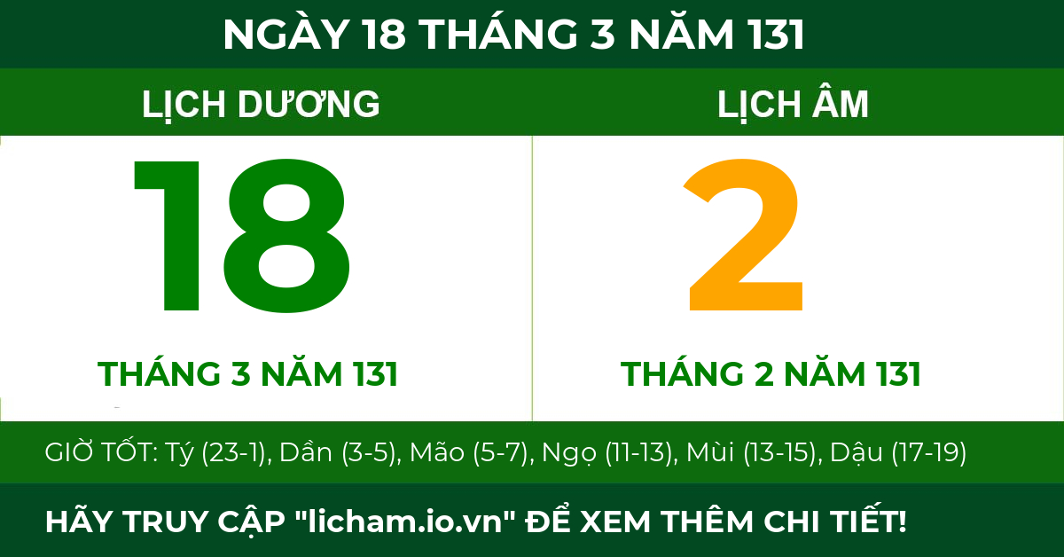 lịch âm ngày 18 tháng 3 năm 131
