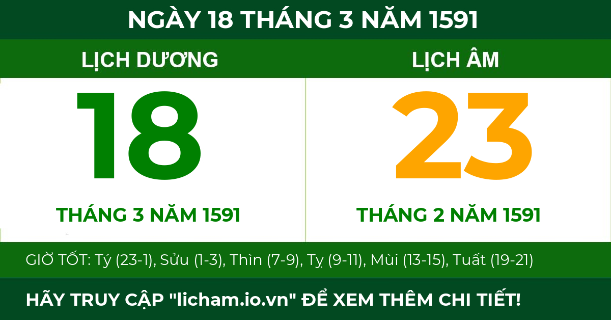 lịch âm ngày 18 tháng 3 năm 1591